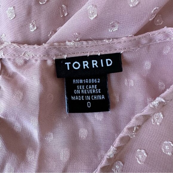 Torrid | Peach Swiss Dot Front Ruffle Chiffon Blouse | Size 0 - Picture 7 of 11